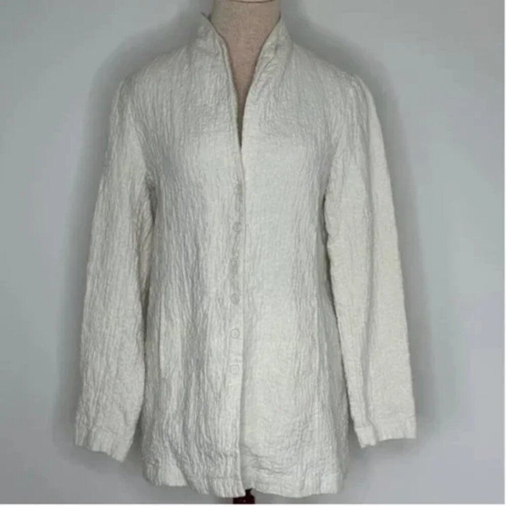 Eileen Fisher Women's Quilted Cream Color Front Button Long Sleeve Jacket XS
